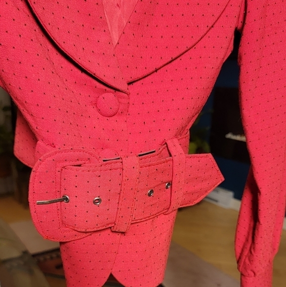 VINTAGE Red & Black Polkadot Blazer Size XS - Picture 4 of 8